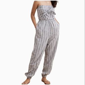 Aerie Strapless Jumpsuit Blue White Large